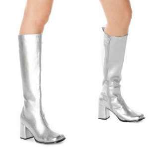 Silver Gogo Boots Adult   Includes One pair of adult knee high wide 