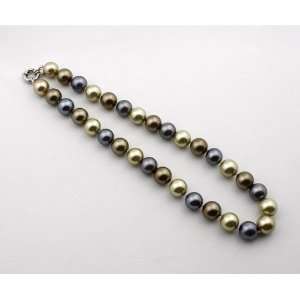 Womens Pearl Strand Necklace 12 mm Brown and Grey Seashell Pearls 17 