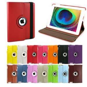 Red 360 Rotating Swivel Magnetic Smart Leather Stand Cover Case Ipad 2