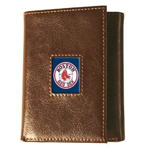  BOSTON RED SOX MLB Baseball Brown Leather TRI FOLD WALLET 