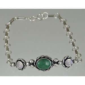  Sterling Silver Filigree Chain Bracelet with Genuine Jade 
