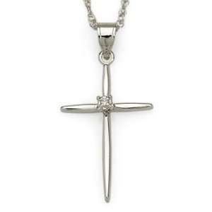  14kt White Gold Cross Necklace With Diamond. 18 Jewelry
