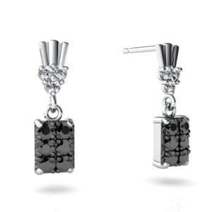  14K White Gold Black Diamond Dangle Drop Earrings Jewelry