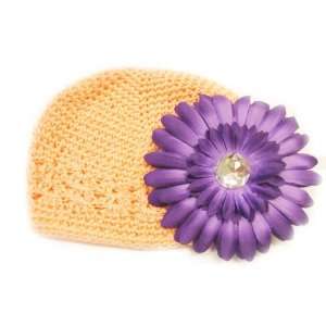   Hat Fits 0   9 Months With a 4 Purple Gerbera Daisy Flower Hair Clip