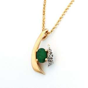   Yellow Gold, Natural Emerald and Diamonds Pendant, 16 Chain Jewelry