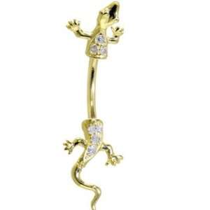  Solid 14kt Yellow Gold Cubic Zirconia Lizard Belly Ring Jewelry