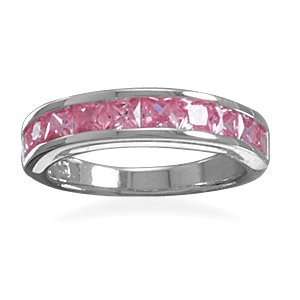  Pink Band Ring CZ Rhodium Plated Sterling Silver Jewelry