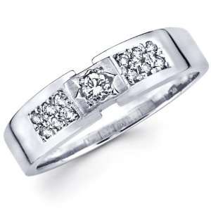  14K White Gold Round Diamond Mens Wedding Band Jewelry