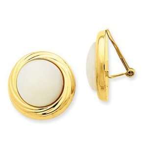   Yellow Gold Omega Clip Mother of Pearl Non pierced Earrings Jewelry