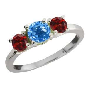   Ct Round Swiss Blue Topaz and Red Garnet Sterling Silver Ring Jewelry