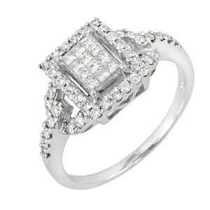   14 White Gold Square Princess Round 0.78 ctw Diamond Ring Jewelry