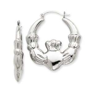  14k White Gold Claddagh Hoop Earrings Jewelry