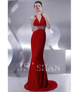 JSSHAN Chiffon Long Sexy Red Gown Prom Evening Dress  