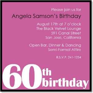 60th Birthday Party Pink And Black Invitations Health 