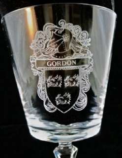 GORDON FAMILY CREST Etched Crystal Wine Glass R6  