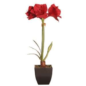  26 Potted Artificial Red Amaryllis Silk Flower 