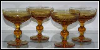 Set 4 Antique Dorflinger Amber Glass Champagne Stems NR  