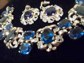 Vintage Trifari Bracelet & Earrings Sapphire Blue Rhinestone 1930s 40 