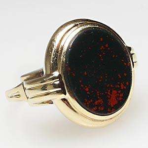 Antique Bloodstone Gemstone Pinkie Ring Solid 14K Gold Fine Estate 