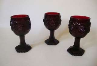 Set Of 3 Vintage Avon Ruby Red Art Glass Goblets  