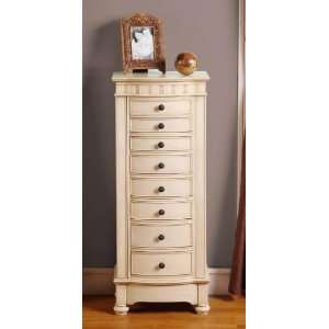  Jewelry Armoire with Bronze Handles in Antique Beige 