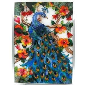  Beautiful Color Stained Glass Peacock Art Window Panel 