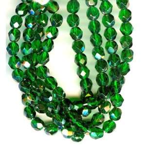  6mm Fire Polish Round Czech Glass Beads   Emerald Celsian 