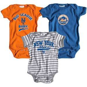  New York Mets 3 Pack Boys Big League Baby Creeper Set by 