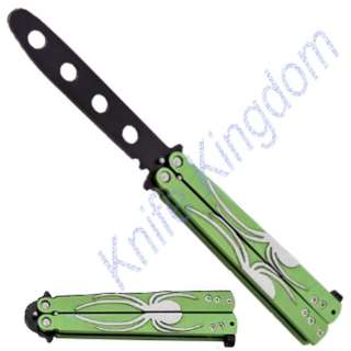   Practice Butterfly Knife Green Spider Handle Balisong Knives  