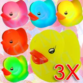 3x Baby Bath Toy Yellow Duck Multi Color LED Lamp Light  