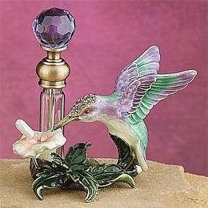 Beautiful Bejeweled hummingbird w/ flower pewter Perfume Bottle  
