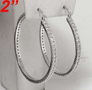 Large Diamonique CZ Hoop Earrings 925 Silver 2   