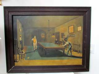 Incredibly RARE Antique Billiard Hall Pool Table Oil Painting  