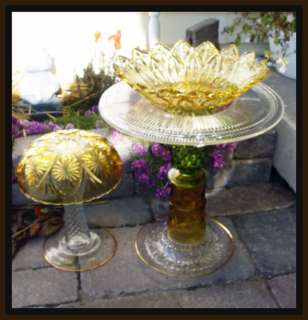 All GLASS, art glass pedestal birdbath bowl design is in very good 