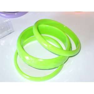  Green Bangle 3 Pc Set Faceted Bracelets Wide Thin 