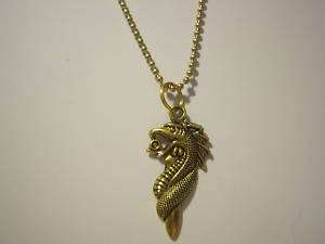 Gold Dragon With Sword on Brass Plated Steel Necklace  