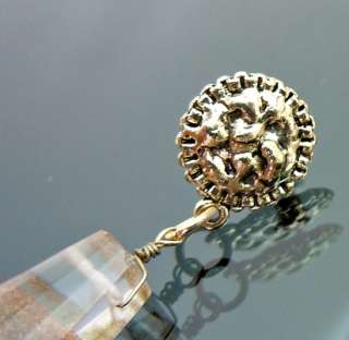   Natural Stone Sparkling Inside Vintage darken Gold GP Earrings 2inch