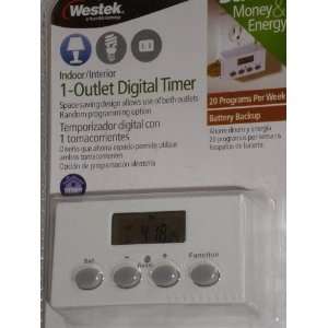   Outlet Digital Timer, Battery Backup, White, Indoor