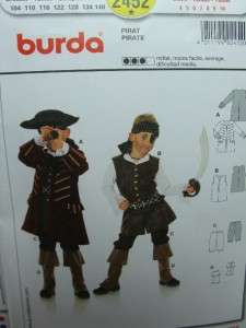 Burda Style 2452 Childrens Pirate Costume Sewing Pattern Halloween 