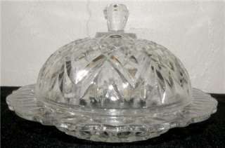 VINTAGE PRESSED GLASS CRYSTAL COVERED BUTTER DISH MINT NR  