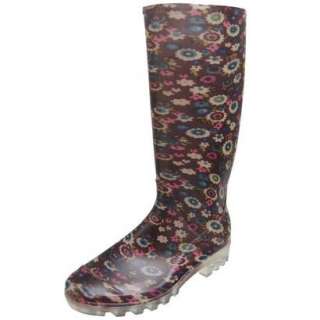 Womens Adi Design Floral Print Rain Boots   Black product details page