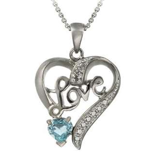 Sterling Silver Diamond Accent Blue Topaz Love/Heart Necklace.Opens in 