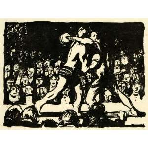 1924 Line Cut Frank Brangwyn Boxing Match Sports Ring Crowd Boxer 