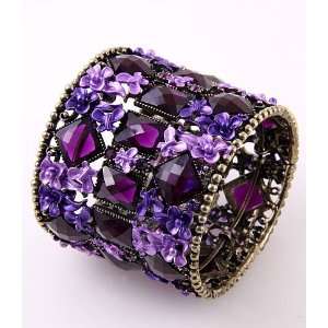   Purple Acrylic Jewelry Flower Cuff Bangle Bracelet 