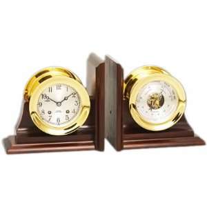   Bell Clock & Barometer in Brass on Bookends Base