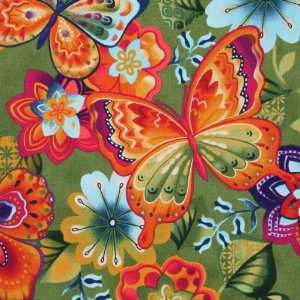  Kona Bay Rainbow Garden Butterfly Floral Green Fabric 