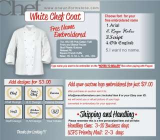 Chef coat,chef uniforms,white jacket,kitchen uniforms,chef apparel 