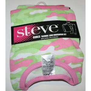 Steve Girls Thermal Long Underwear Set Size 7/8 Camo Lime Green/Pink 