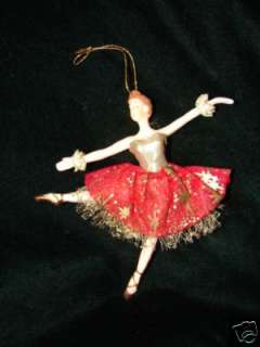 Ballerina Doll Christmas Ornament   Red Gold Fabric  