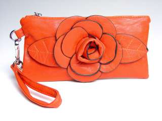 Chic Burnt Orange Flower Clutch Bag Purse  